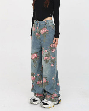 VILZSTUDIOS Floral wide-leg denim jeans from VILZSTUDIOS