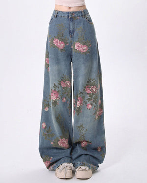 VILZSTUDIOS Floral wide-leg denim jeans from VILZSTUDIOS