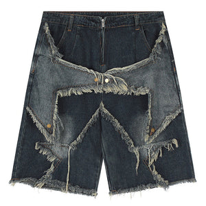 VILZSTUDIOS High-waisted denim shorts with star design and frayed edges