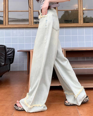 VILZSTUDIOS Frayed wide-leg denim jeans for street style