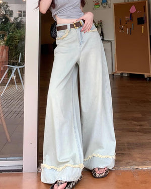 VILZSTUDIOS Frayed wide-leg denim jeans for street style