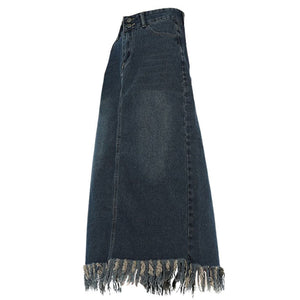 VILZSTUDIOS Fringe Detail Long Denim Skirt product image