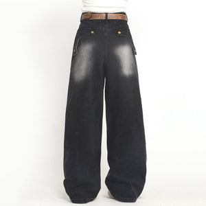 VILZSTUDIOS Fringe wide denim jeans with heart and star design