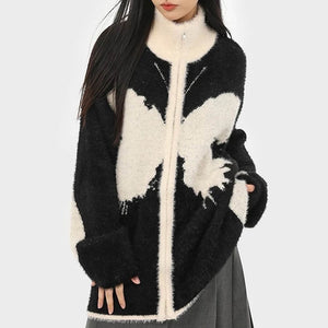 VILZSTUDIOS Funky butterfly patch zip-up jacket for streetwear fashion