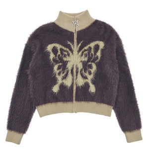 VILZSTUDIOS Fuzzy bomber jacket with butterfly print design