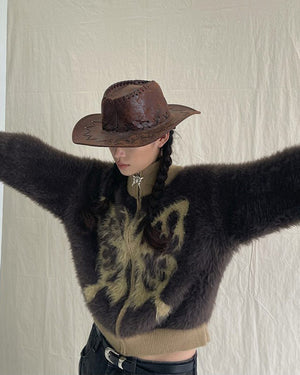 VILZSTUDIOS Fuzzy bomber jacket with butterfly print design