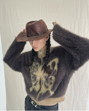 VILZSTUDIOS Fuzzy bomber jacket with butterfly print design