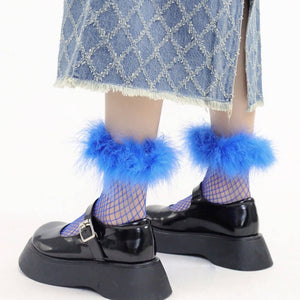 VILZSTUDIOS Fuzzy fishnet ankle socks for stylish outfits