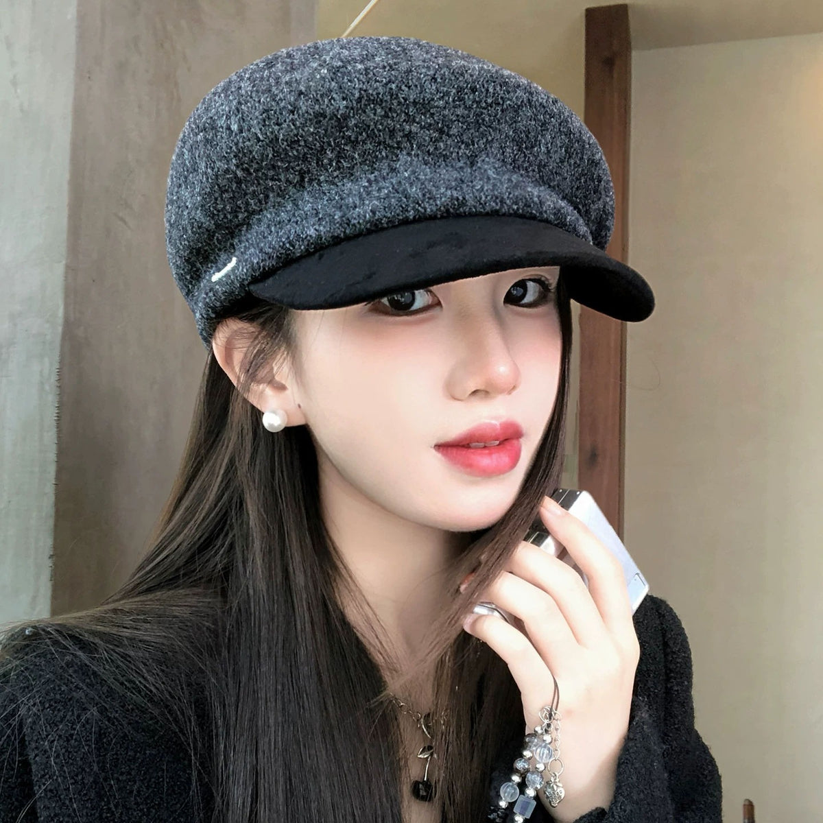 Fuzzy Knit Newsboy Cap
