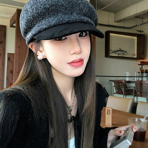 VILZSTUDIOS fuzzy grey newsboy cap
