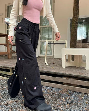 VILZSTUDIOS Loose fit pants with star embroidery design