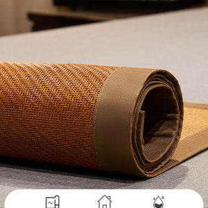 VILZSTUDIOS neutral-toned geometric woven cooling sleep mat with wide fabric binding