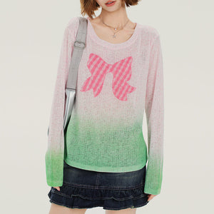 VILZSTUDIOS Gradient knit pullover with gingham bow print