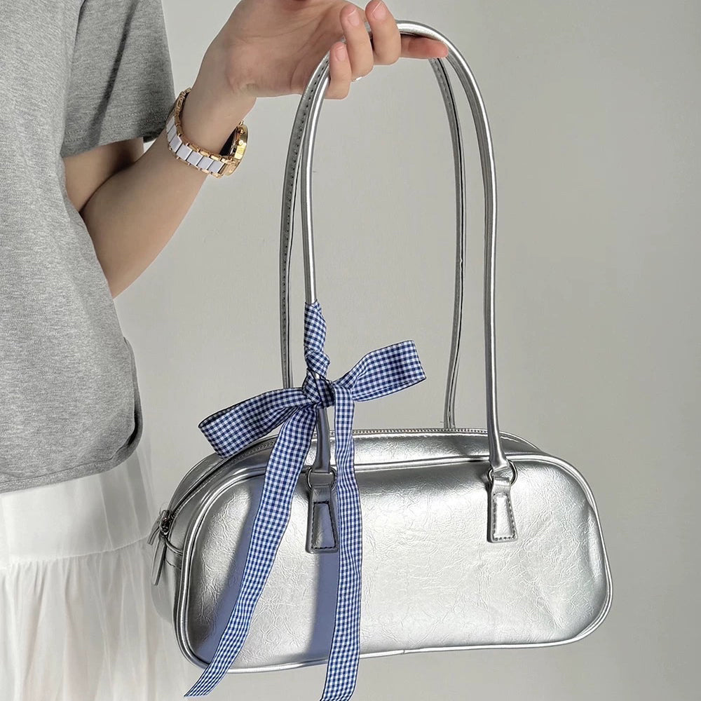 VILZSTUDIOS Gleaming Shoulder Bag with Gingham Bow product image
