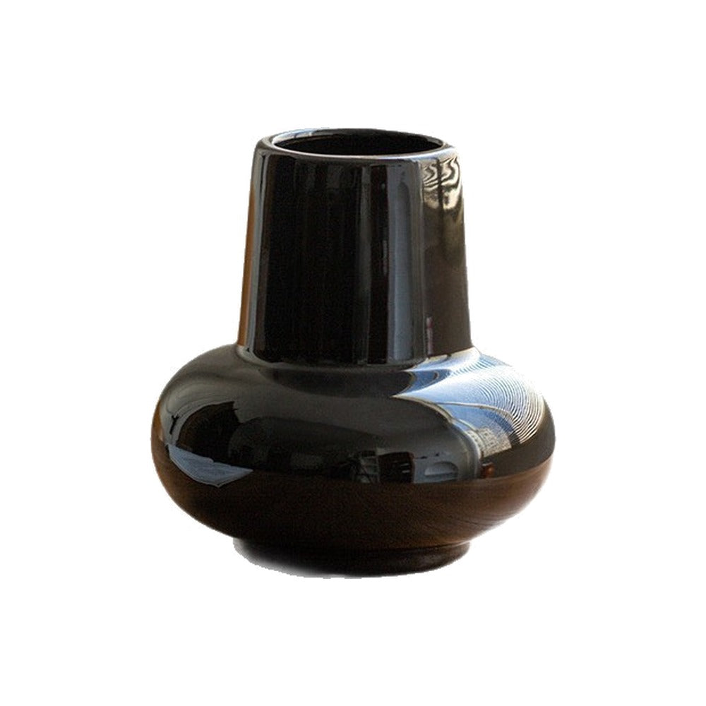 VILZSTUDIOS glossy black and beige two-part ceramic vase