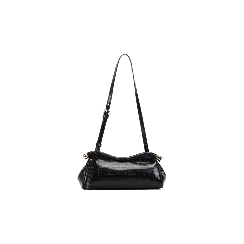 VILZSTUDIOS glossy black crocodile-embossed shoulder bag