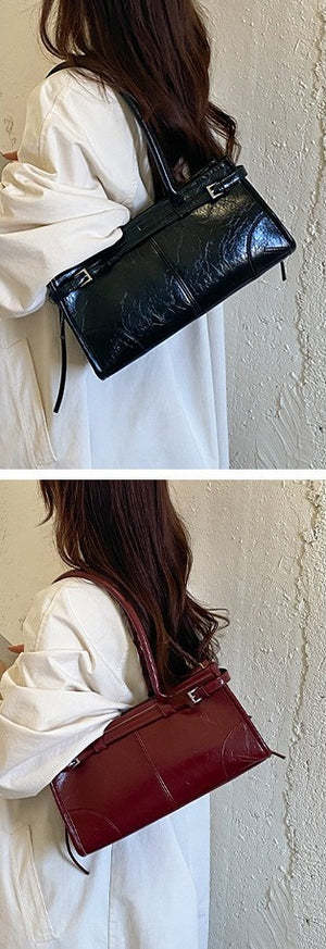 VILZSTUDIOS glossy distressed faux leather shoulder bag