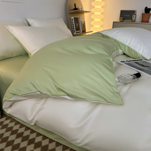 VILZSTUDIOS solid and two-tone pastel satin bedding set with a glossy finish