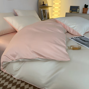 VILZSTUDIOS solid and two-tone pastel satin bedding set with a glossy finish