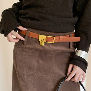 VILZSTUDIOS brown gold padlock charm buckle belt