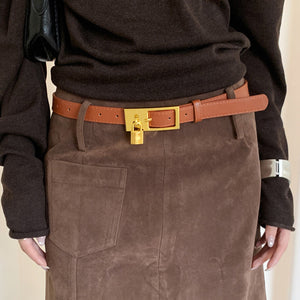 VILZSTUDIOS brown gold padlock charm buckle belt