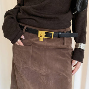 VILZSTUDIOS brown gold padlock charm buckle belt