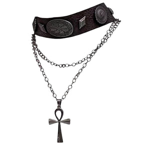 VILZSTUDIOS Gothic layered choker necklace with cross pendant