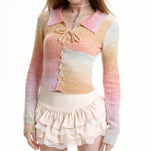 VILZSTUDIOS Gradient knit top with lace-up front and collar