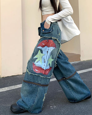 VILZSTUDIOS cargo jeans with graffiti print and zipper details