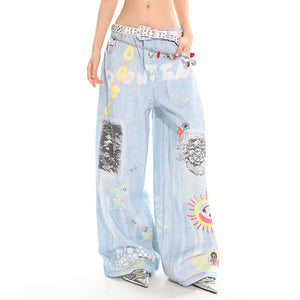 VILZSTUDIOS Baggy jeans with graffiti prints and spacious pockets
