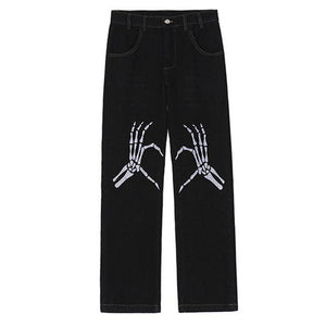VILZSTUDIOS Graphic Hands Embroidery Denim Jeans by VILZSTUDIOS