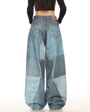VILZSTUDIOS Stylish graphic panel relaxed denim pants