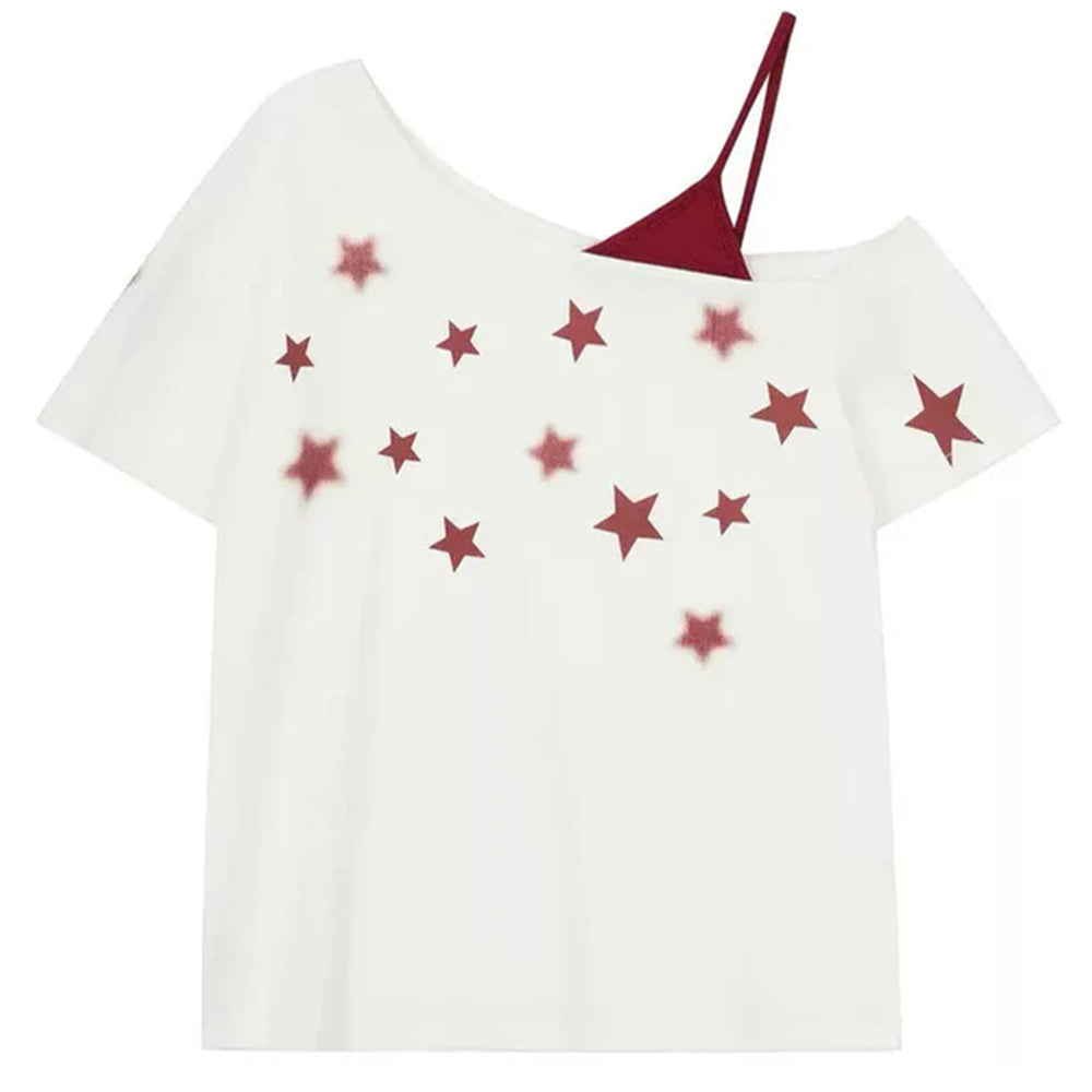 VILZSTUDIOS Graphic off shoulder tee featuring star print