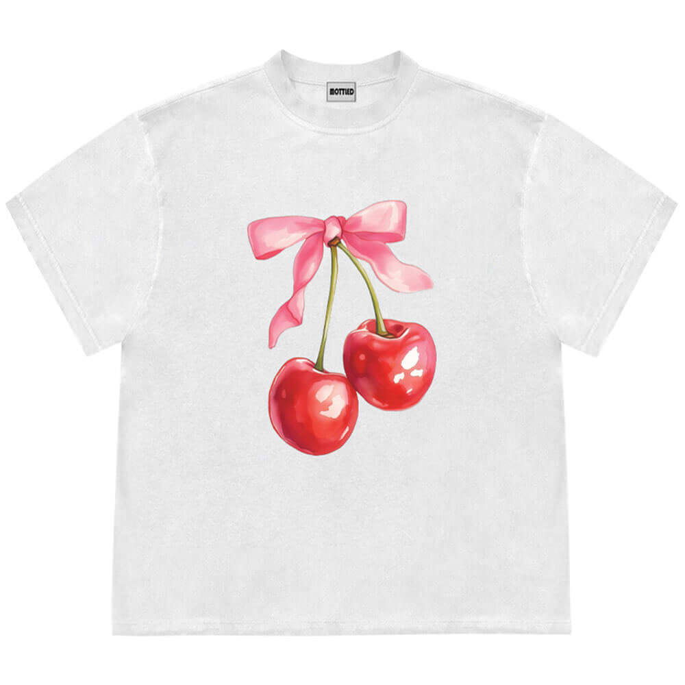VILZSTUDIOS Trendy graphic t-shirt with cherry and bow design