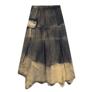 VILZSTUDIOS Washed long denim skirt for streetwear fashion