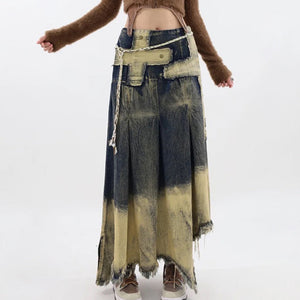 VILZSTUDIOS Washed long denim skirt for streetwear fashion