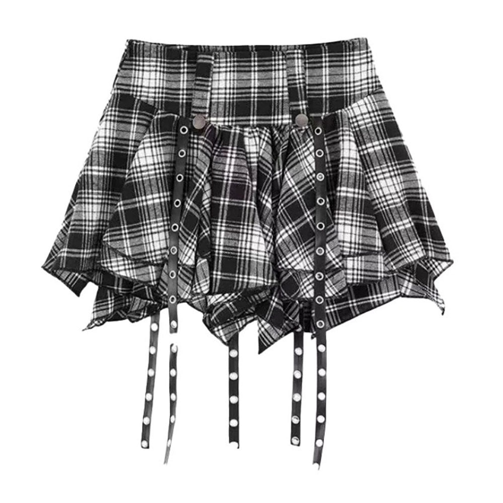 VILZSTUDIOS Asymmetrical plaid skirt in red and black tartan