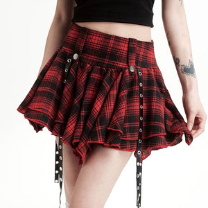 VILZSTUDIOS Asymmetrical plaid skirt in red and black tartan