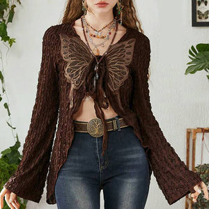 VILZSTUDIOS Long sleeve top with butterfly front tie design
