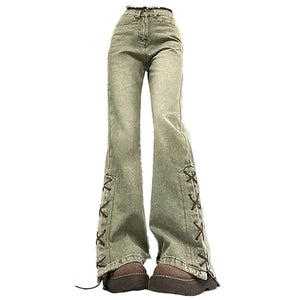 VILZSTUDIOS Lace-up denim jeans for streetwear fashion