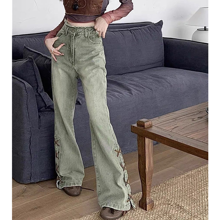 VILZSTUDIOS Lace-up denim jeans for streetwear fashion