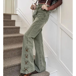 VILZSTUDIOS Lace-up denim jeans for streetwear fashion