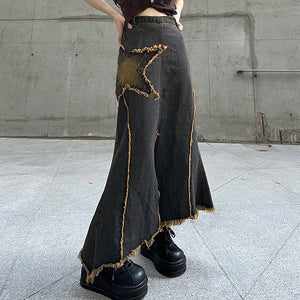 VILZSTUDIOS Long denim skirt with grunge style