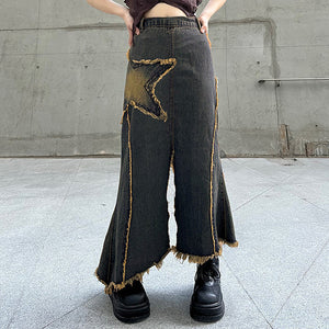 VILZSTUDIOS Long denim skirt with grunge style