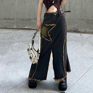 VILZSTUDIOS Long denim skirt with grunge style
