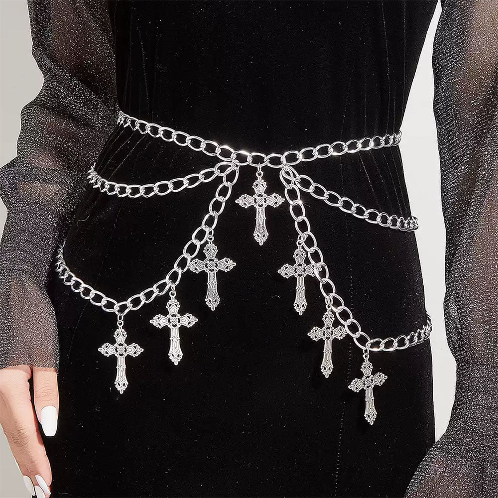 VILZSTUDIOS Layered chain belt with cross charms for edgy fashion
