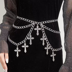 VILZSTUDIOS Layered chain belt with cross charms for edgy fashion
