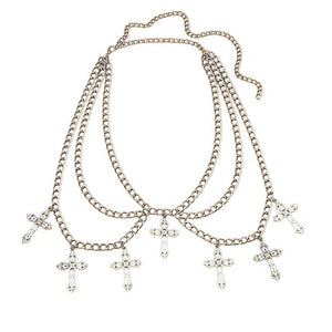 VILZSTUDIOS Layered chain belt with cross charms for edgy fashion