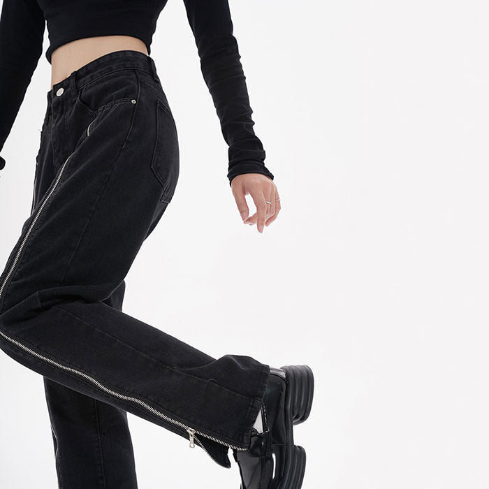 VILZSTUDIOS Grunge Zip Up Leg Jeans for streetwear fashion