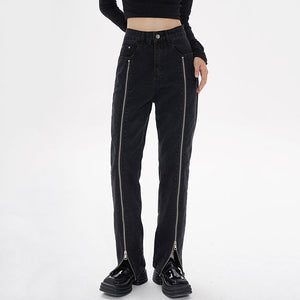 VILZSTUDIOS Grunge Zip Up Leg Jeans for streetwear fashion